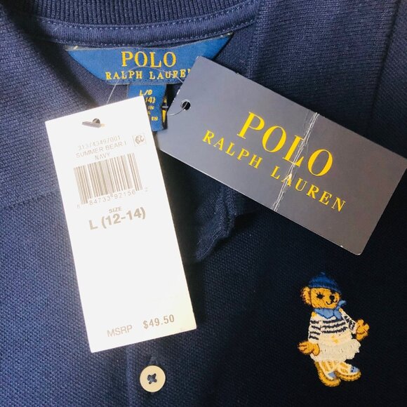 NWT Polo Ralph Lauren Dress Girls L 12 14 Embroidered Bear Navy Blue Preppy $50 - Picture 5 of 7